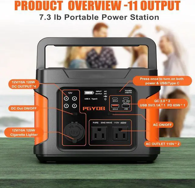 Alt view image 2 of 7 - 400W Portable Power Station, 296Wh Outdoor Solar Generator Backup Ternary Battery Pure Sine Wave Power Pack with AC/DC Outlet, PD 65W USB-C Outlet for Home, Camping, RV, Blackout, CPAP