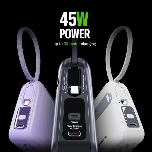 Alt view image 3 of 7 - Fastest Rapid Mini Portable Charger 45 W with AC Plug-in Power Bank 15000mAh RedDot Design Award Smart Fast Charging (Black)