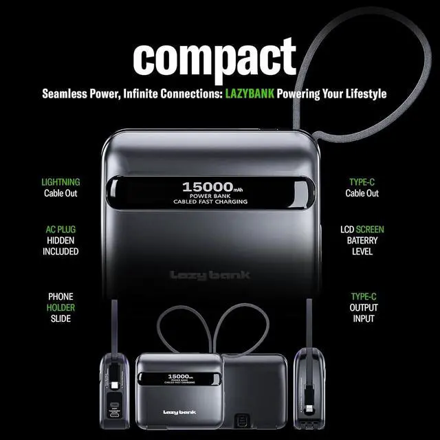 Alt view image 4 of 7 - Fastest Rapid Mini Portable Charger 45 W with AC Plug-in Power Bank 15000mAh RedDot Design Award Smart Fast Charging (Black)