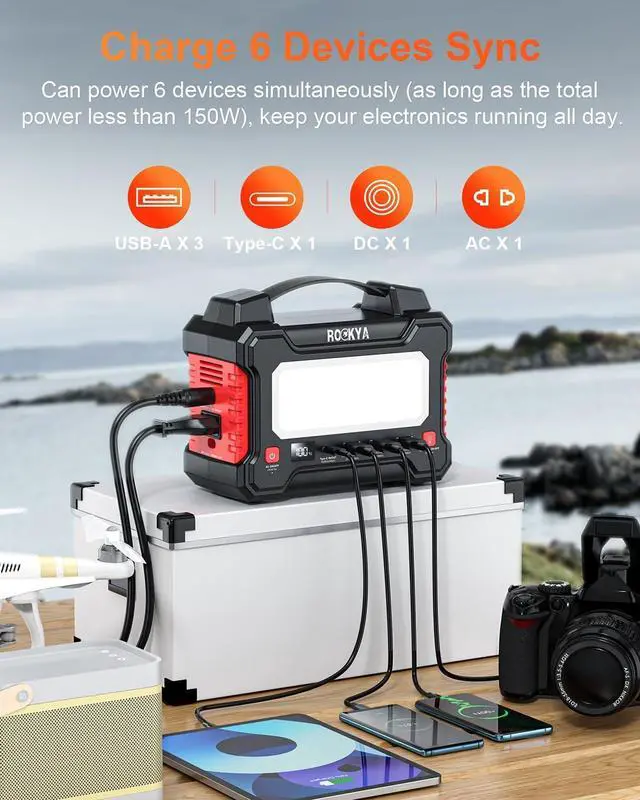 Alt view image 2 of 7 - 166.5Wh Portable Power Station 150W Laptop Charger,Lithium Battery Power Bank Solar Generator with AC outlet & Flashlight (SOS mode) for Home Emergency Outage,Office,Outdoor Camping,RV Travel.