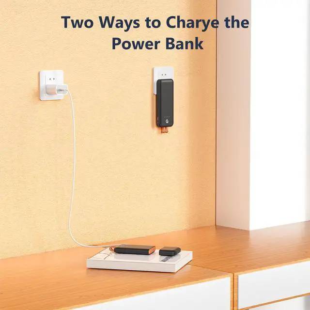 Alt view image 3 of 6 - Separate Portable Charger with Built-in Cables and 45W AC Wall Plug, Usb C Fast Charging Power Bank with Cords,10000mAh External Battery Pack Compatible with iPhone Android Phone Laptop tablet
