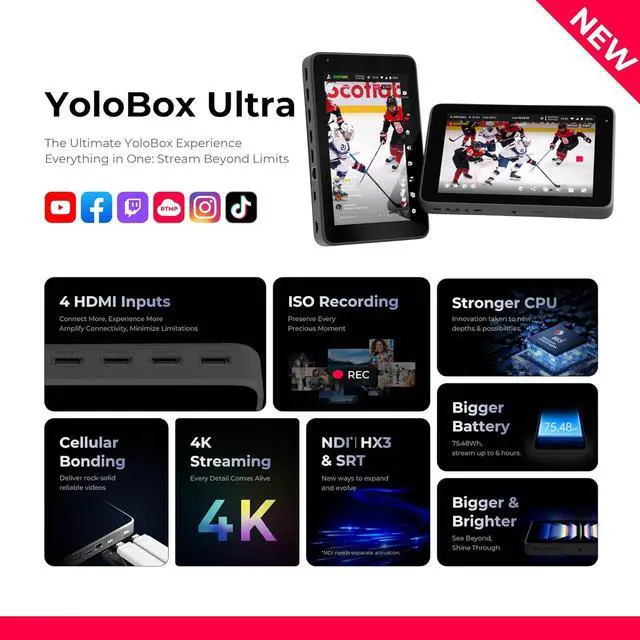 Alt view image 2 of 7 - YoloBox Ultra, The Ultimate Horizontal/Vertical NDI Live Streaming Equipment, Switcher Monitor Encoder Recorder, for Facebook, YouTube, Instagram, Tiktok, RTMPS by DT