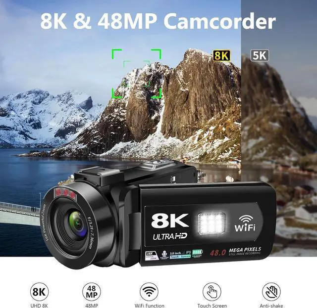 Alt view image 2 of 7 - Video Camera 8k Camcorder 48MP UHD WiFi IR Night Vision Vlogging Camera for YouTube, 18X Digital Zoom 3.0 LCD Screen Digital Camera with Microphone, 32G SD Card, Remote Control and 2 Batteries