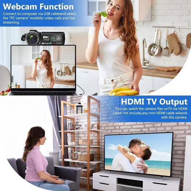 Alt view image 6 of 7 - Video Camera 8k Camcorder 48MP UHD WiFi IR Night Vision Vlogging Camera for YouTube, 18X Digital Zoom 3.0 LCD Screen Digital Camera with Microphone, 32G SD Card, Remote Control and 2 Batteries