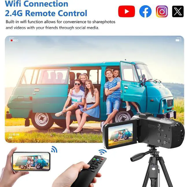Alt view image 5 of 7 - Video Camera 8k Camcorder 48MP UHD WiFi IR Night Vision Vlogging Camera for YouTube, 18X Digital Zoom 3.0 LCD Screen Digital Camera with Microphone, 32G SD Card, Remote Control and 2 Batteries