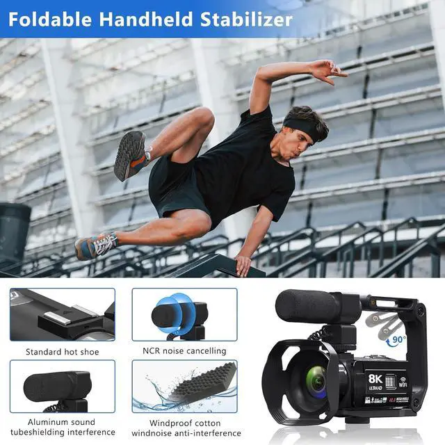 Alt view image 7 of 7 - Video Camera 8k Camcorder 48MP UHD WiFi IR Night Vision Vlogging Camera for YouTube, 18X Digital Zoom 3.0 LCD Screen Digital Camera with Microphone, 32G SD Card, Remote Control and 2 Batteries