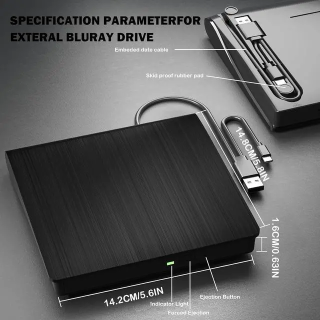 Alt view image 5 of 7 - 5 in 1 External blu ray Drive,Multifunctional USB3.0 Type-C 3D External blu ray Slim Optical Drive CD DVD Drive Burner with SD/TF Port/2 USB3.0 Hubs for pc Windows XP/7/8/10/11, Mac, Laptop