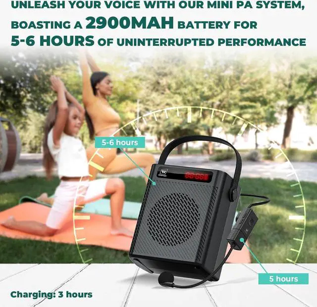 Alt view image 6 of 7 - Wireless Microphone 30W Portable Lightweight Bluetooth 5.3 Mini Pa System for Teachers, 2900mAh Rechargeable Small Speaker with Headset Mic for Classroom, Speaking, Presentation