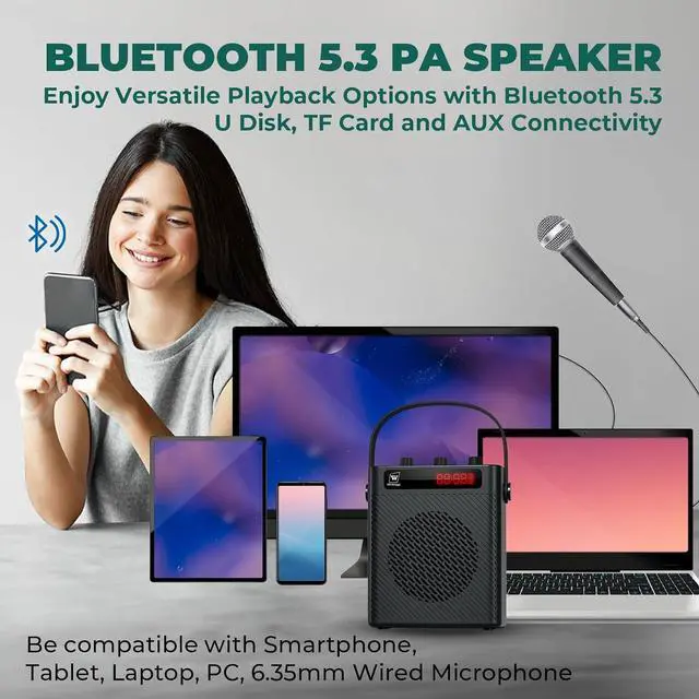 Alt view image 7 of 7 - Wireless Microphone 30W Portable Lightweight Bluetooth 5.3 Mini Pa System for Teachers, 2900mAh Rechargeable Small Speaker with Headset Mic for Classroom, Speaking, Presentation