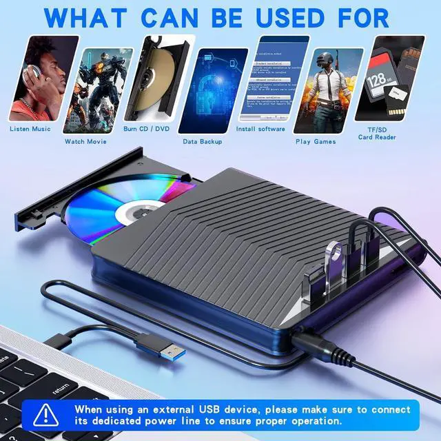 Alt view image 3 of 6 - 7-in-1 External Compatible Blu ray Drive DVD/BD Player Read/Write Portable Bluray Drive USB 3.0 and Type-C DVD Compatible Blu ray Burner Compatible with/Win7/Win8/Win10/ Mac OS