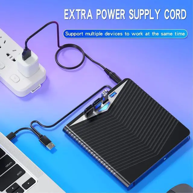 Alt view image 6 of 6 - 7-in-1 External Compatible Blu ray Drive DVD/BD Player Read/Write Portable Bluray Drive USB 3.0 and Type-C DVD Compatible Blu ray Burner Compatible with/Win7/Win8/Win10/ Mac OS