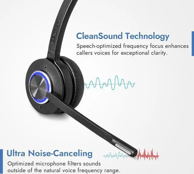 Alt view image 2 of 7 - LH575 2-in-1 Wireless Office Headset with Mic - Computer & Telephone Headset - DECT Headset, NOT Bluetooth - 5 Year Warranty - Phone Headsets for Office Phones - Best Headset for Noisy Office