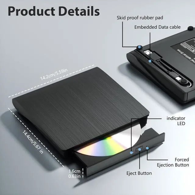Alt view image 6 of 7 - External Bluray Drive, Support 50G Disc R/W, Portable 3D Blu-ray DVD Writer Burner USB 3.0 Type-C, Suitable for Windows XP/7/8/10/11 MacOS for Laptop, Desktop, Mac