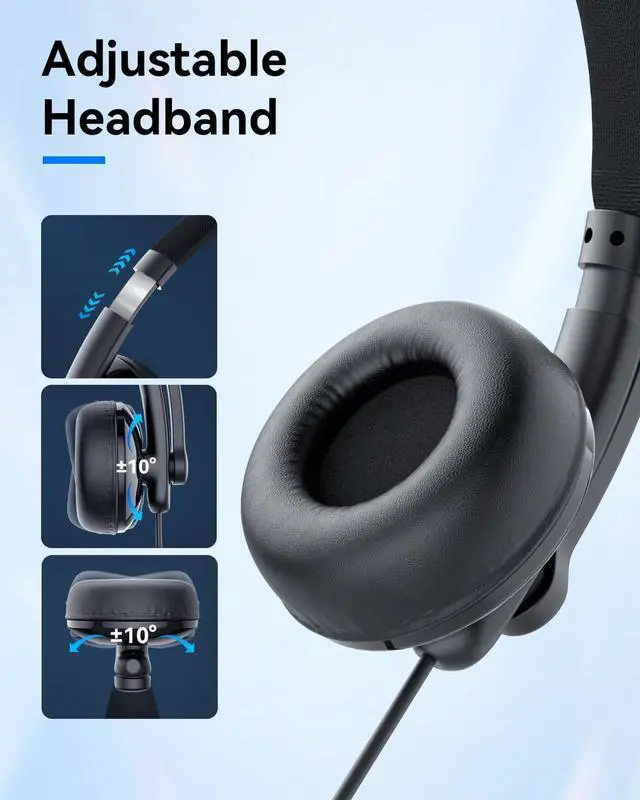 Alt view image 3 of 7 - HS50 Wired Headset with Mic On-Ear Computer Headphones with Noise Cancelling Microphone USB-A/USB-C Adjustable Design in-line Control for Home Office Online Class Teams Zoom All Day Comfort