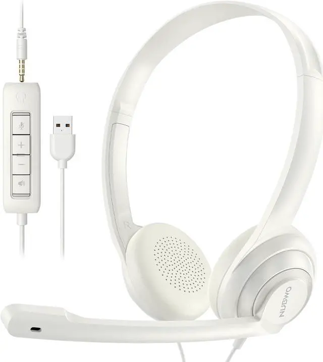 Main image of USB Headset with Microphone for Laptop PC, Headphones with Noise Cancelling Microphone for Computer, On-Ear Wired Office Call Center Headset for Boom Skype Webinars, 5 Packs