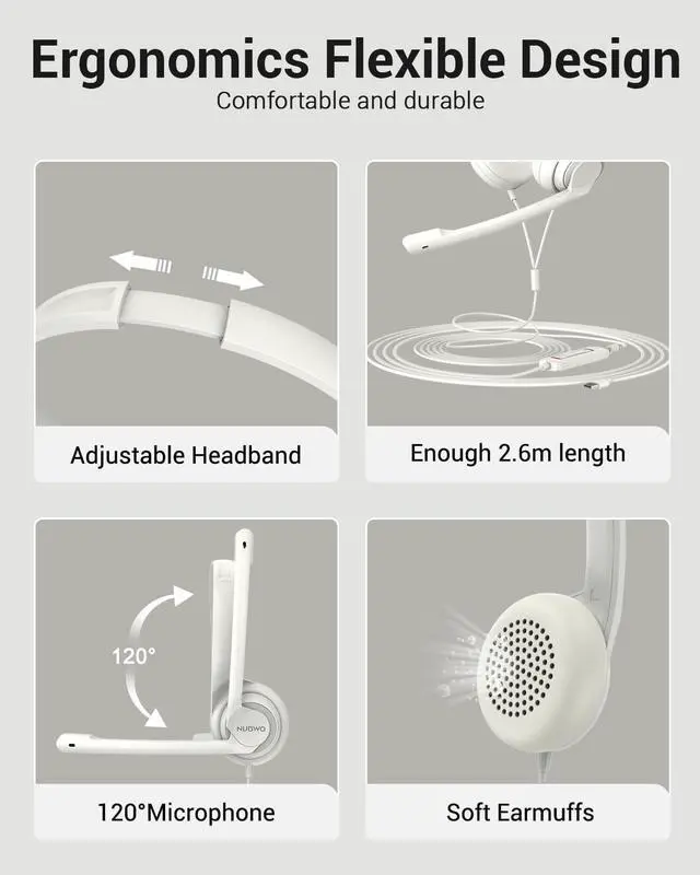 Alt view image 5 of 7 - USB Headset with Microphone for Laptop PC, Headphones with Noise Cancelling Microphone for Computer, On-Ear Wired Office Call Center Headset for Boom Skype Webinars, 5 Packs