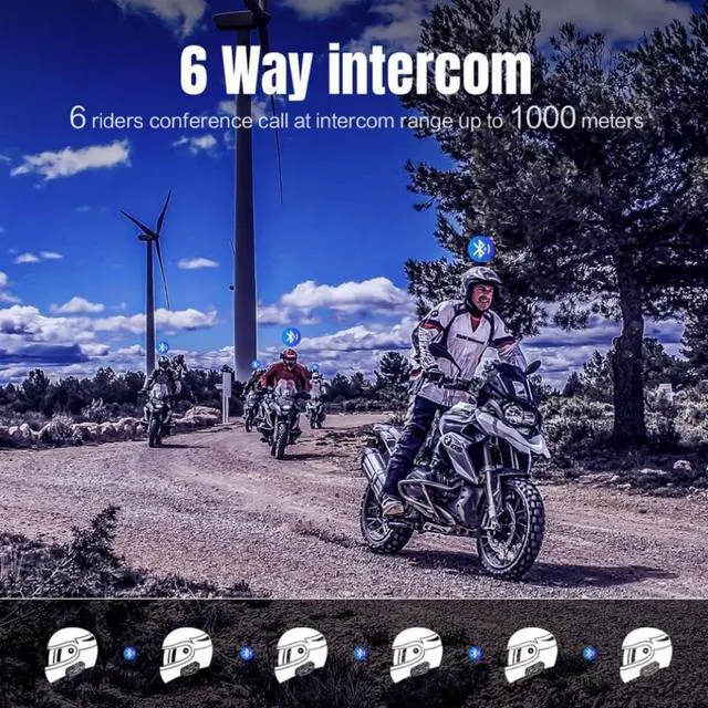Alt view image 6 of 7 - Motorcycle Bluetooth Headset FX6 1000m 6 Riders Group Motorbike Intercom Waterproof Universal Bluetooth Motorcycle Helmet Communication System Voice Dial/Usable On Charge