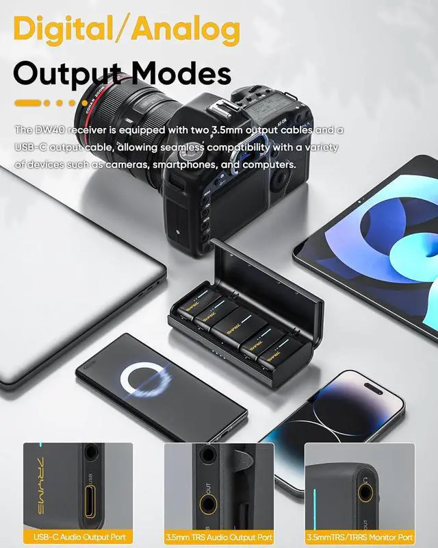 Alt view image 3 of 7 - iRay DW40 Four-Channel Wireless Lavalier Microphone with Charging Case, Noise Cancellation, 656ft Range, 12.5H Working, Lav Mic for Camera, iPhone, Android Phone, Vlogging, Streaming(4TX+1RX)