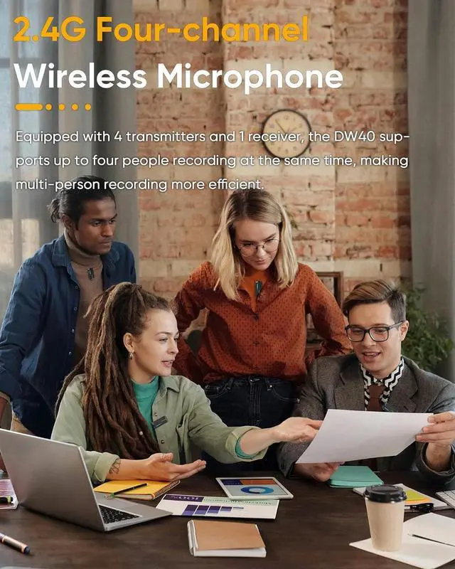 Alt view image 2 of 7 - iRay DW40 Four-Channel Wireless Lavalier Microphone with Charging Case, Noise Cancellation, 656ft Range, 12.5H Working, Lav Mic for Camera, iPhone, Android Phone, Vlogging, Streaming(4TX+1RX)