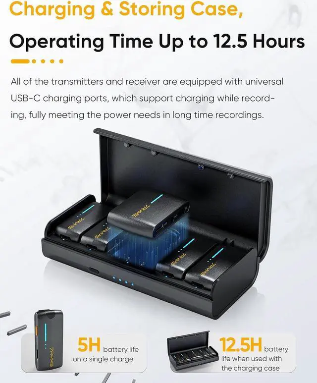 Alt view image 4 of 7 - iRay DW40 Four-Channel Wireless Lavalier Microphone with Charging Case, Noise Cancellation, 656ft Range, 12.5H Working, Lav Mic for Camera, iPhone, Android Phone, Vlogging, Streaming(4TX+1RX)