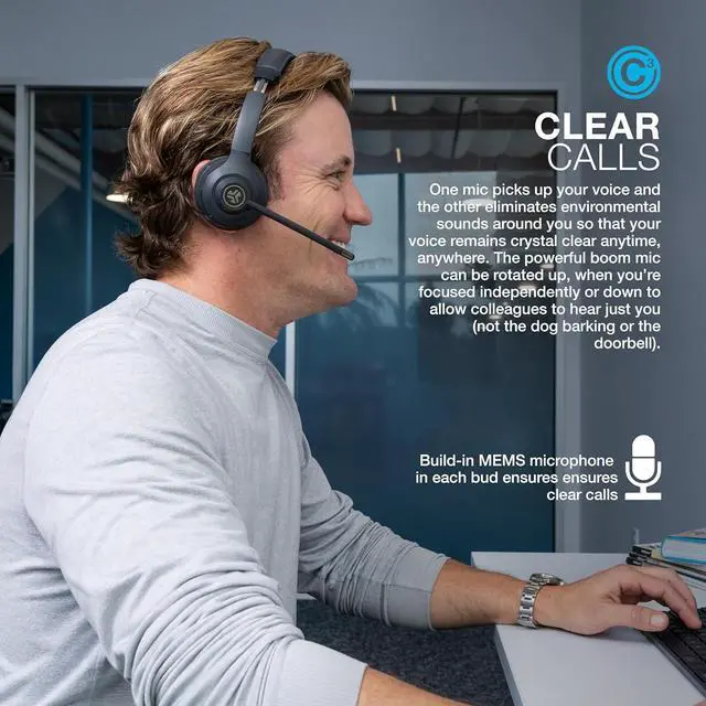 Alt view image 4 of 6 - Go Work Gen 2 Wireless Headsets with Microphone - 55+ Playtime PC Bluetooth Headset and Multipoint Connect to Laptop Computer and Mobile - Wired or Wireless (Bluetooth or USB Dongle) Headphones