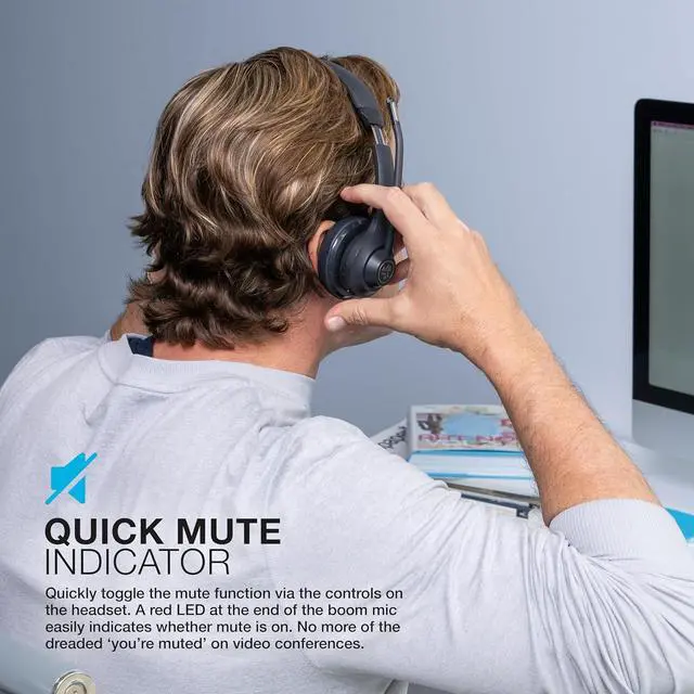 Alt view image 6 of 6 - Go Work Gen 2 Wireless Headsets with Microphone - 55+ Playtime PC Bluetooth Headset and Multipoint Connect to Laptop Computer and Mobile - Wired or Wireless (Bluetooth or USB Dongle) Headphones