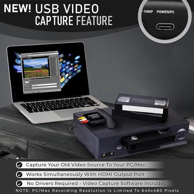 Alt view image 5 of 6 - AV to HDMI Converter & Recorder 2.0 - AV RCA Composite to 1080P HDMI TV Upscaler - for VCR, VHS, DVD, Camcorder, Hi8, Gaming - 4:3 Aspect Ratio - USB Video Capture