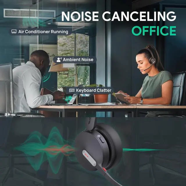 Alt view image 2 of 7 - BH70 UC Wireless Headset with Mic, Bluetooth Headsets for Work, Long Battery Life of 35h Talking, 147g Lightweight for All-Day Wearing, with 3 Noise Cancelling Microphone for Clear Calls