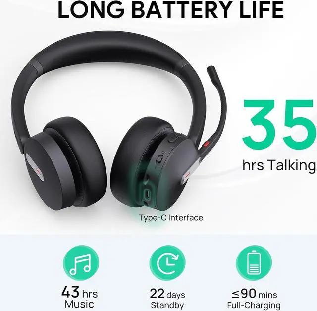 Alt view image 4 of 7 - Yealink BH70 Dual UC Wireless Headset with Charging Stand, UC Compatible Bluetooth Headphone with Mic for Work, up to 35h Talk Time, 147g All-Day Comfort Perfect for Open Office Hybrid Work