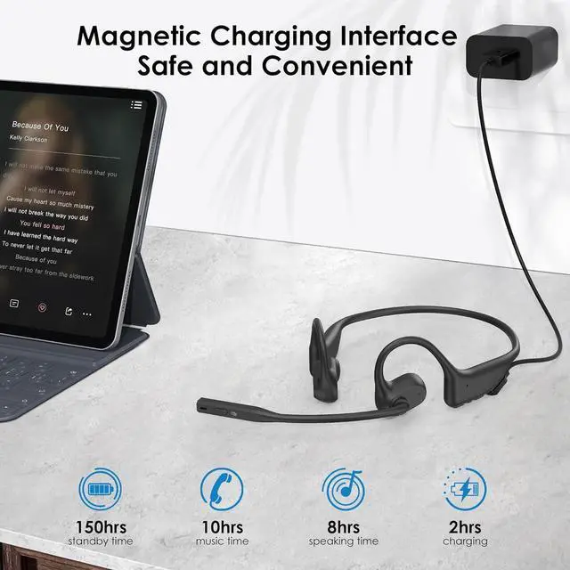 Alt view image 7 of 7 - Open Ear Headphones with Mic, Bluetooth Headset with Microphone, Dual Connect Bluetooth 5.3 with AI Noise Cancelling Mic & Mute Function, Wireless Headset for Work, Sports, Drive