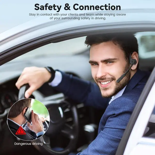 Alt view image 4 of 7 - Open Ear Headphones with Mic, Lightweight Bluetooth 5.4 Headset with Microphone Noise Cancelling Mute Button, Wireless Headset Earphones for Work, Driving, Home Office, Workouts