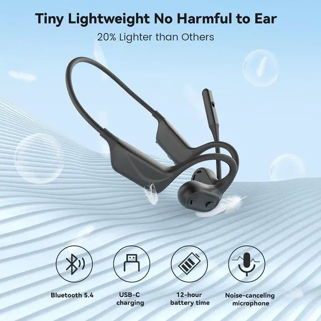 Alt view image 5 of 7 - Open Ear Headphones with Mic, Lightweight Bluetooth 5.4 Headset with Microphone Noise Cancelling Mute Button, Wireless Headset Earphones for Work, Driving, Home Office, Workouts