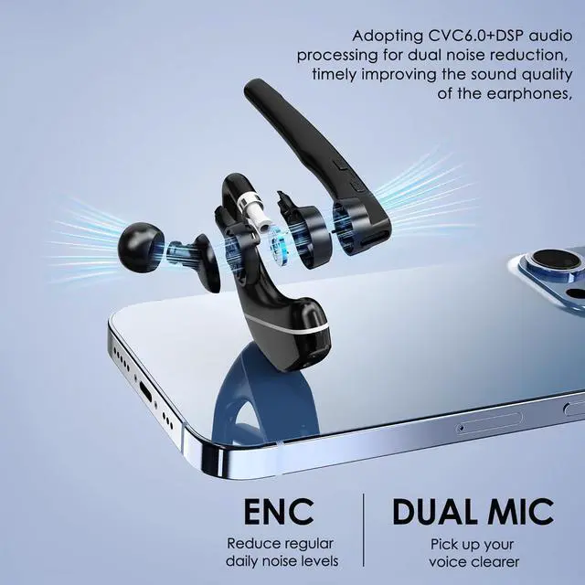 Alt view image 4 of 6 - Bluetooth Headset V5.3, Wireless Earpiece with 1000mAh Charging Case, 96H Talktime, Hands Free Noise Canceling Headphones with Dual-Mic for Computer Cell Phones Trucker Home Office Work
