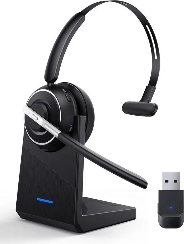 Main image of Bluetooth Headset Wireless Headset with Microphone for PC V5.2 Computer Headset with Noise Cancelling Mic USB Dongle Charging Base & Mute Button for Work Cell Phones Computer (Black)