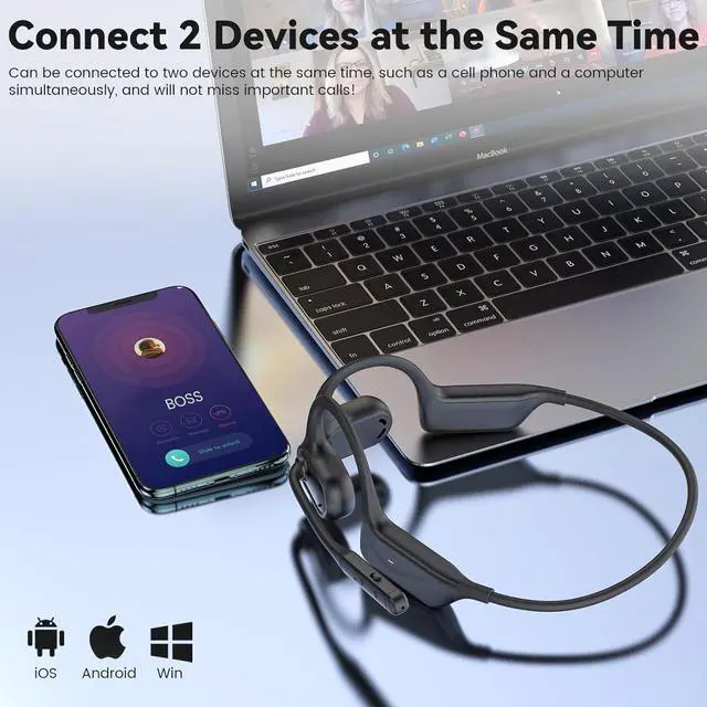 Alt view image 6 of 7 - Open Ear Headphones with Mic, Lightweight Bluetooth 5.4 Headset with Microphone Noise Cancelling Mute Button, Wireless Headset Earphones for Work, Driving, Home Office, Workouts