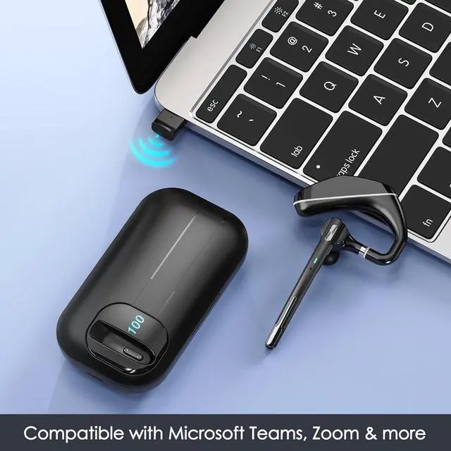 Alt view image 5 of 6 - Bluetooth Headset V5.3, Wireless Earpiece with 1000mAh Charging Case, 96H Talktime, Hands Free Noise Canceling Headphones with Dual-Mic for Computer Cell Phones Trucker Home Office Work