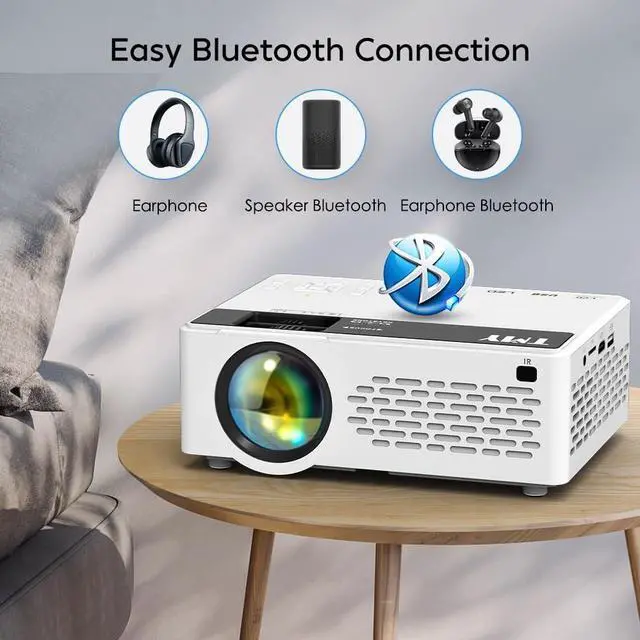 Alt view image 3 of 7 - Mini Projector, Upgraded Bluetooth Projector with Screen, 1080P Full HD Portable Projector, Movie Projector Compatible with TV Stick Smartphone/HDMI/USB, indoor & outdoor use