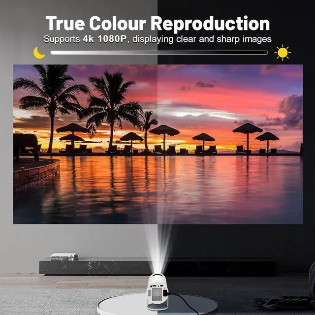 Alt view image 2 of 7 - Mini Projector with WIFI 6 and Bluetooth, 4K 1080P Support Portable Projector 180° Rotatable 130'' Screen Movie Projector Auto Keystone Compatible for Laptop, PC, Smartphone (White)