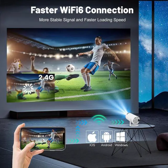 Alt view image 3 of 7 - Mini Projector with WIFI 6 and Bluetooth, 4K 1080P Support Portable Projector 180° Rotatable 130'' Screen Movie Projector Auto Keystone Compatible for Laptop, PC, Smartphone (White)
