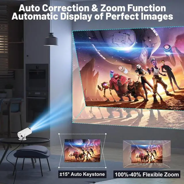 Alt view image 4 of 7 - Mini Projector with WIFI 6 and Bluetooth, 4K 1080P Support Portable Projector 180° Rotatable 130'' Screen Movie Projector Auto Keystone Compatible for Laptop, PC, Smartphone (White)