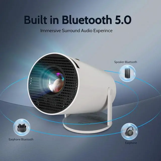 Alt view image 5 of 7 - Mini Projector with WIFI 6 and Bluetooth, 4K 1080P Support Portable Projector 180° Rotatable 130'' Screen Movie Projector Auto Keystone Compatible for Laptop, PC, Smartphone (White)