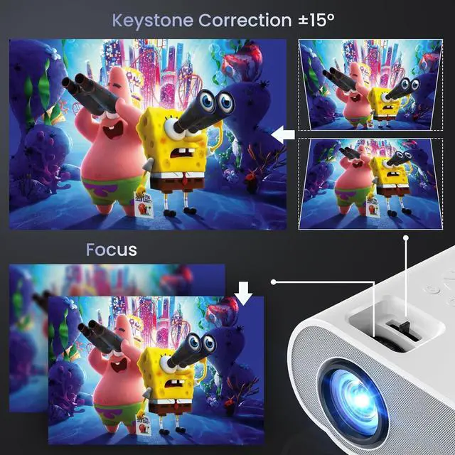 Alt view image 7 of 7 - Projector, Native 1080P Full HD Bluetooth Projector with Speaker, Outdoor Portable Movie Mini Projector Compatible with Laptop, Smartphone, TV Stick, Xbox, PS5