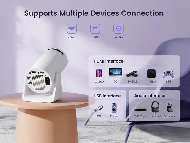 Alt view image 6 of 7 - [270°Adjustable Stand] Mini projector with WiFi and Bluetooth, Outdoor Portable Movie Projector 1080P Support, Auto Keystone Home Projector for Phone/TV Stick/Laptop, WiMiUS Latest S27