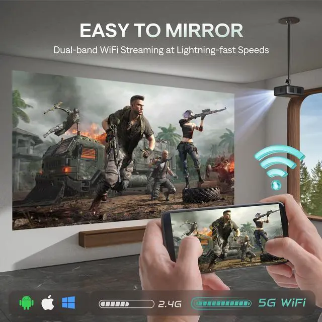 Alt view image 5 of 7 - D1 Pro Smart Projector with WiFi and Bluetooth, Netflix Official, 20W Speakers, Dolby Audio & dbx-tv Total Sonics, Auto Focus & Keystone, Native 1080P Portable Outdoor Movie Projector