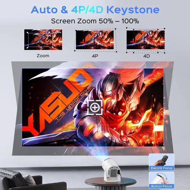 Alt view image 5 of 7 - Mini Projector with WiFi and Bluetooth, 180° Rotatable Portable Projector, 130" Smart Projector with Android TV 11.0, 1080P Support 4K Decoding, 2.4G/5G WiFi6, Auto Keyston for Home Theater, White