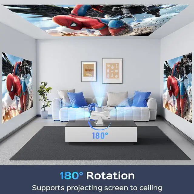 Alt view image 7 of 7 - Mini Projector with WiFi and Bluetooth, 180° Rotatable Portable Projector, 130" Smart Projector with Android TV 11.0, 1080P Support 4K Decoding, 2.4G/5G WiFi6, Auto Keyston for Home Theater, White