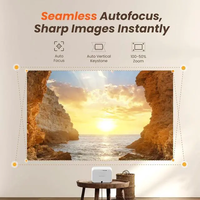 Alt view image 3 of 7 - 1080P Projector with WiFi 6 and Bluetooth, [Seamless Autofocus] Portable Outdoor Movie Projector, Home Theater Projector for iPhone/TV Stick/HDMI/USB/Laptop/PS5-White