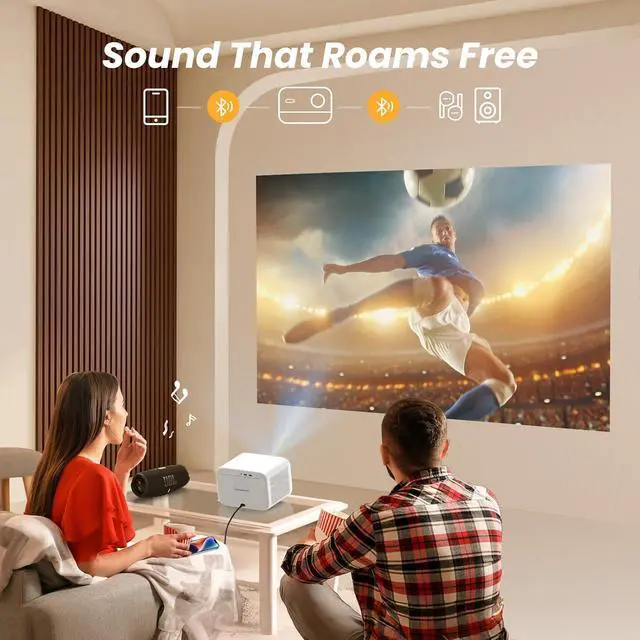 Alt view image 6 of 7 - 1080P Projector with WiFi 6 and Bluetooth, [Seamless Autofocus] Portable Outdoor Movie Projector, Home Theater Projector for iPhone/TV Stick/HDMI/USB/Laptop/PS5-White