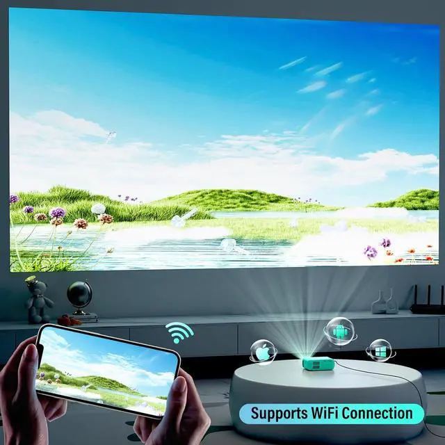 Alt view image 2 of 7 - Mini Projector ksbaby Home Theater Portable Projector WIFI Support 1080P , Phone Can Connect to Movie Projector Wirelessly, Compatible with Smartphone/ Tablet/ Laptop/ TV Stick/ USB Drive