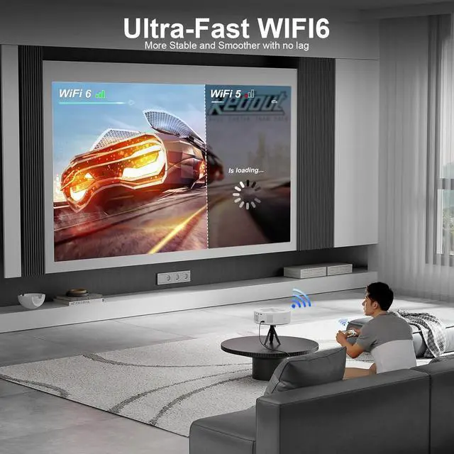 Alt view image 3 of 7 - Projector with WiFi 6 and Bluetooth, ±50° Auto Vertical Correction Smart Portable Projector with Tripod, 1080P Full HD, Home Theater Movie Projector for Bedroom/iOS/Android(white)